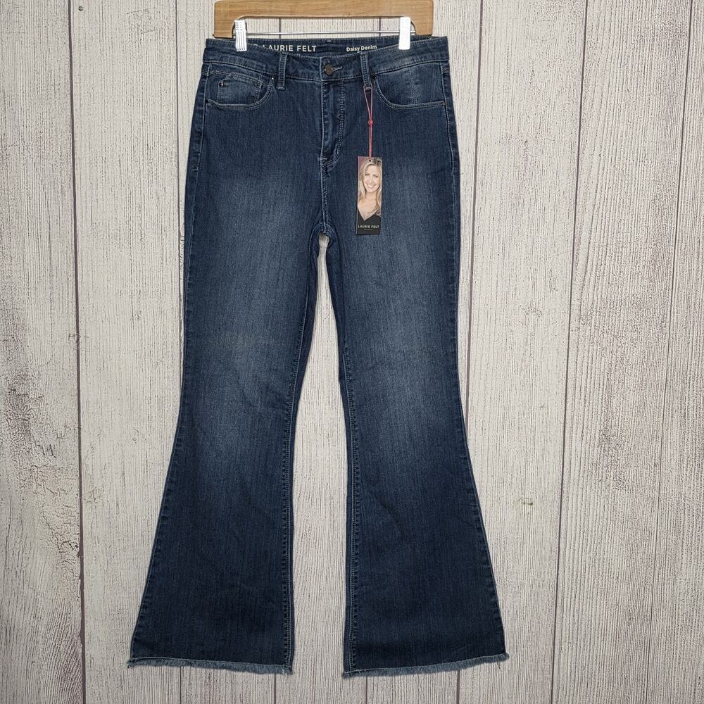 NWT Laurie Felt Daisy Denim Flare Jeans Raw Hem Stretch Mid Rise Size 10